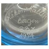 Vintage Blue Etched Glass Vase