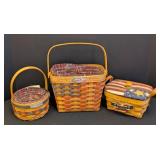 Three Longaberger Flag Baskets including Longaberger 25th Anniversary Basket with Liner 1973-1989