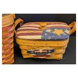 Three Longaberger Flag Baskets including Longaberger 25th Anniversary Basket with Liner 1973-1989