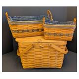 Longaberger Picnic Basket and Blue Woven Baskets