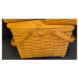 Longaberger Picnic Basket and Blue Woven Baskets