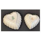 Pair of Small Belleek Heart Bowls