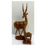 Vintage Carved Wooden Antelope and Llama Figurines