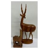 Vintage Carved Wooden Antelope and Llama Figurines