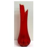 Vintage Mid Century LE Smith Red Glass Swung Vase