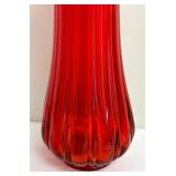 Vintage Mid Century LE Smith Red Glass Swung Vase