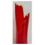 Vintage Mid Century LE Smith Red Glass Swung Vase