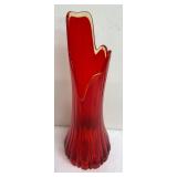Vintage Mid Century LE Smith Red Glass Swung Vase