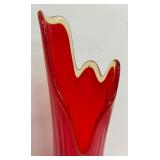 Vintage Mid Century LE Smith Red Glass Swung Vase