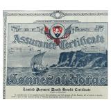 Framed Antique Sons of Norway 1929 Insurance Certificate