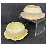 Belleek Open Sugar Bowls with Under Plates