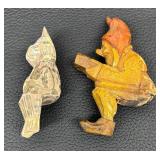 Two Vintage Wooden Carved Cat and Gnome Figurines