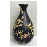 Enticing Embossed Black Floral Vase by Earthenware