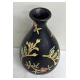 Enticing Embossed Black Floral Vase by Earthenware