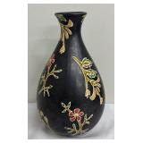 Enticing Embossed Black Floral Vase by Earthenware