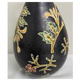 Enticing Embossed Black Floral Vase by Earthenware
