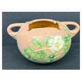 Vintage Roseville Pottery White Rose Double Handled Vase