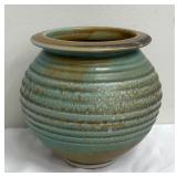 Lovely Ribbed Signed Pottery Vase