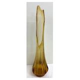 Vintage LE Smith Swung Amber Glass Vase with Ribbed Contours