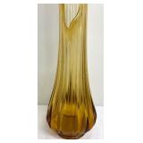 Vintage LE Smith Swung Amber Glass Vase with Ribbed Contours