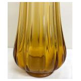 Vintage LE Smith Swung Amber Glass Vase with Ribbed Contours