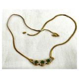10K Gold Necklace with Emerald Stones and Diamond Accents