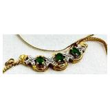 10K Gold Necklace with Emerald Stones and Diamond Accents