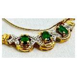 10K Gold Necklace with Emerald Stones and Diamond Accents
