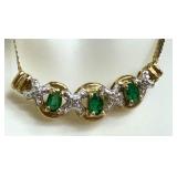 10K Gold Necklace with Emerald Stones and Diamond Accents