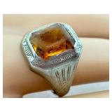 Vintage Art Deco Silver Ring with Amber Colored Stone
