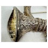 Vintage Sterling Silver Musical Horn Brooch Pin