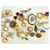Vintage Brooch Collection Featuring Floral and Animal Designs