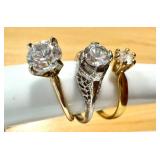 Set of 3 Elegant Diamond Simulant Rings in 14 Gold & Silver Plate Settings