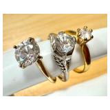 Set of 3 Elegant Diamond Simulant Rings in 14 Gold & Silver Plate Settings