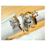 Set of 3 Elegant Diamond Simulant Rings in 14 Gold & Silver Plate Settings