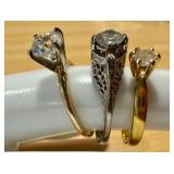 Set of 3 Elegant Diamond Simulant Rings in 14 Gold & Silver Plate Settings