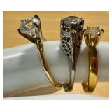Set of 3 Elegant Diamond Simulant Rings in 14 Gold & Silver Plate Settings
