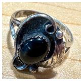 Set of 3 Vintage Sterling Silver Rings with Turquoise and Onyx Stones