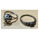 Set of 2 Vintage Sterling Silver Rings with Intricate Designs