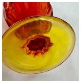 Vintage MCM Art Glass Tall Amberina Thumbprint Stretch Swung Vase