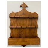 Vintage Krauss Furniture Wooden Souvenir Spoon Collector Wall Rock - Holds 12 Spoons with Box Holder