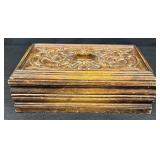 Antique Renaissance Revival Rectangular Table Box with Florentine Carved Top and Carved Sides