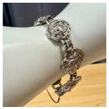 Sterling Silver Theda Marcasite Flower Rose Bracelet Vintage Style