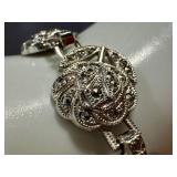 Sterling Silver Theda Marcasite Flower Rose Bracelet Vintage Style