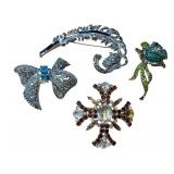 Four Lovely Rhinestone Brooches