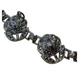 Sterling Silver Theda Marcasite Flower Rose Bracelet Vintage Style