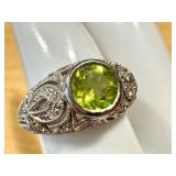 Stauer Sterling Dome Filigree Silver Peridot Ring