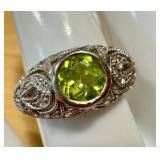 Stauer Sterling Dome Filigree Silver Peridot Ring