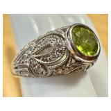 Stauer Sterling Dome Filigree Silver Peridot Ring