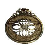 Vintage Signed Joan Rivers Faux Lavender Cameo & Crystal Gold Tone Pin / Brooch